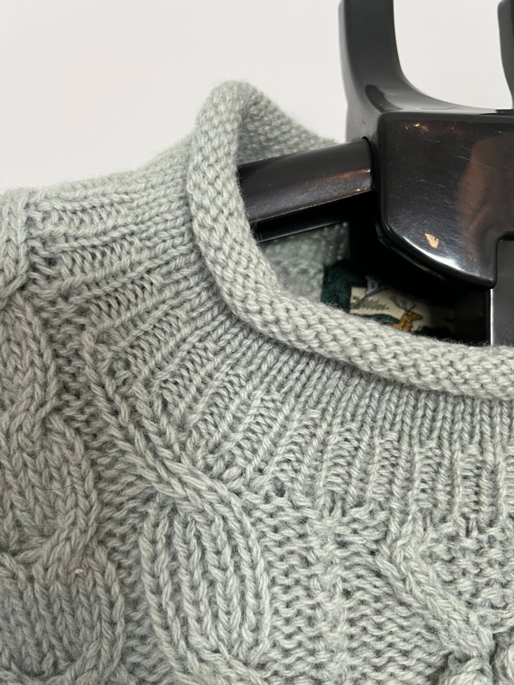 Vintage Beaver Canoe Hand-Knit Wool Fisherman/Aran Sweater Lt Sage Green Large - Picture 6 of 12